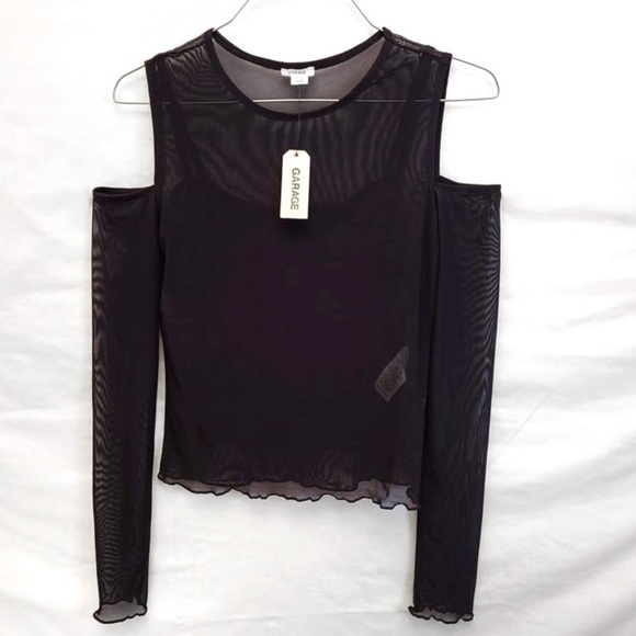 Garage Long Sleeve Mesh Cold Shoulder Midi Top - Picture 3 of 5